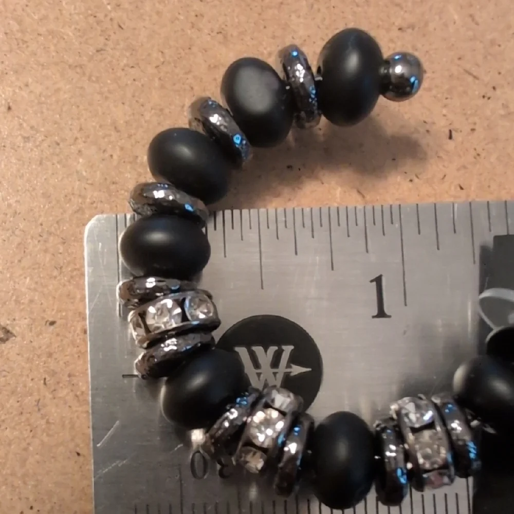 INC International Concepts Black Beaded Hoop Earrings with Rhinestone Spacers